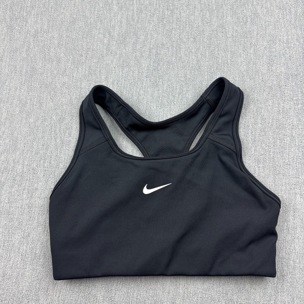 Nike Sports Bra Womens XS Black‎ Swoosh Dri-Fit Racerback Yoga Gym Running